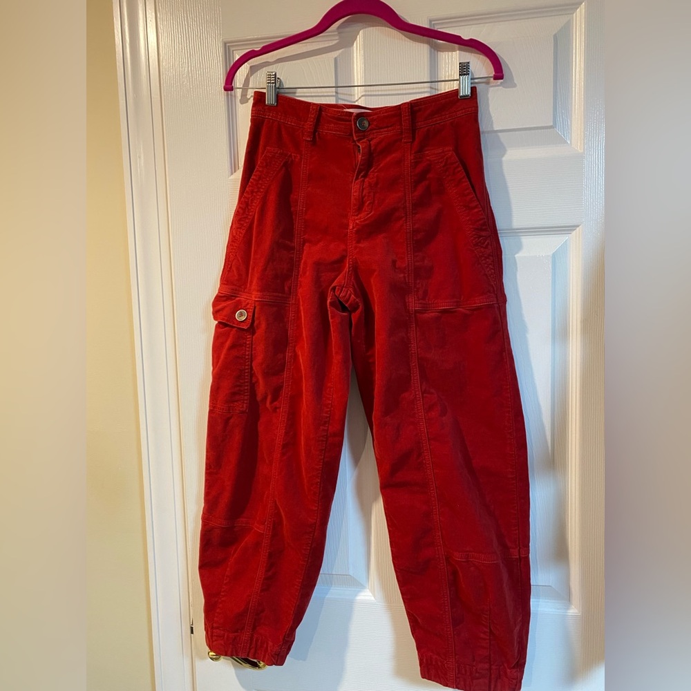 By Anthropologie like new cherry red velvet corduroy wide leg barrel pants